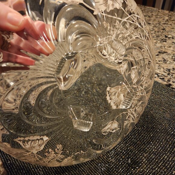 Silver City Glass Co 4 Footed Bowl w/ Sterling Silver Overlay, Flanders Pattern - Picture 7 of 8